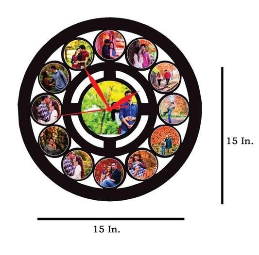 13 Pics with Clock - MDF Wall Collage Frame
