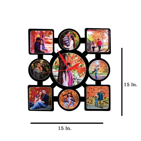 9 Pics with Clock - MDF Wall Collage Frame