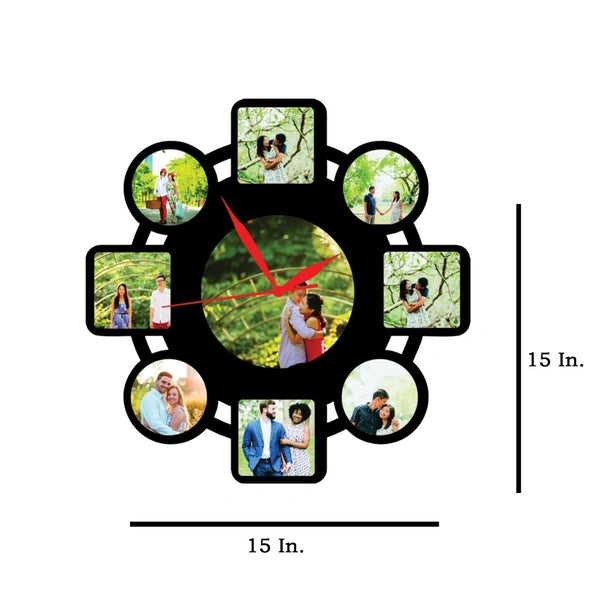 9 Pics With Clock - MDF Wall Collage Frame