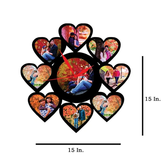 9 Pics With Clock - MDF Wall Collage Frame