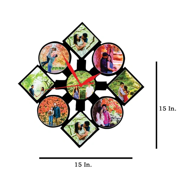 9 Pics With Clock - MDF Wall Collage Frame