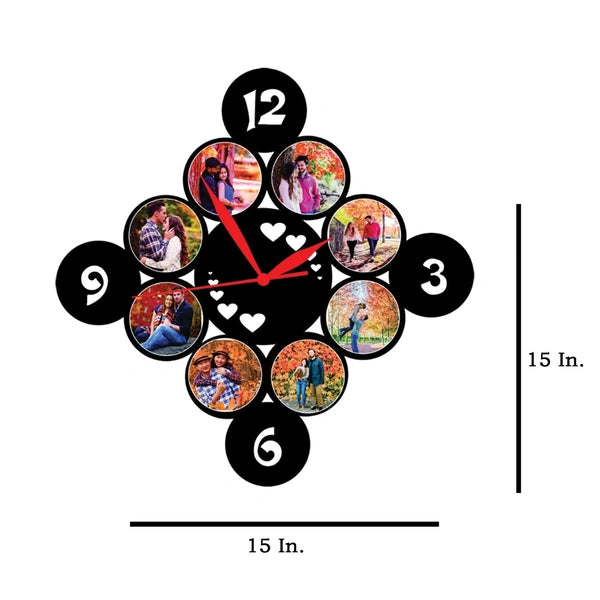 9 Pics With Clock - MDF Wall Collage Frame