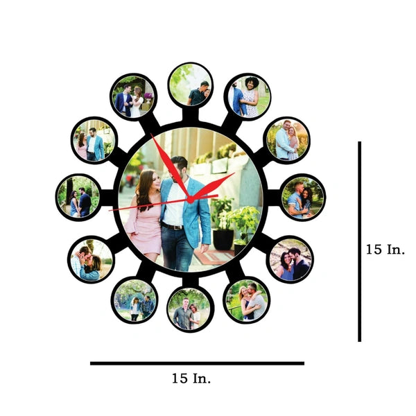 13 Pics With Clock - MDF Wall Collage Frame