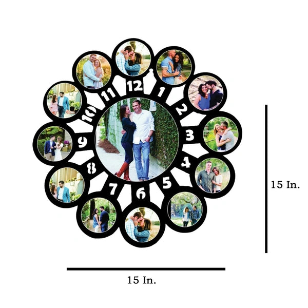 13 Pics With Clock - MDF Wall Collage Frame