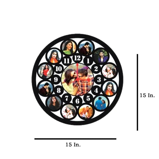 13 Pics With Clock - MDF Wall Collage Frame