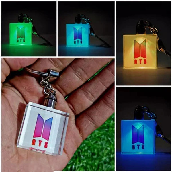 Printed LED Crystal Key Chain - Square Shape