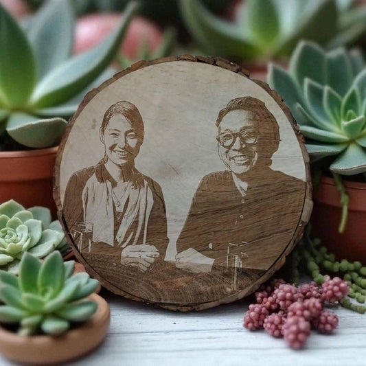 12x12 Inch Round Natural Engraved Wood