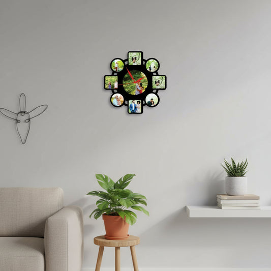 9 Pics With Clock - MDF Wall Collage Frame