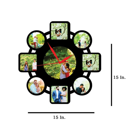 9 Pics With Clock - MDF Wall Collage Frame