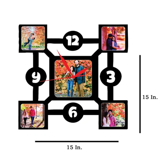 5 Pics With Clock - MDF Wall Collage Frame