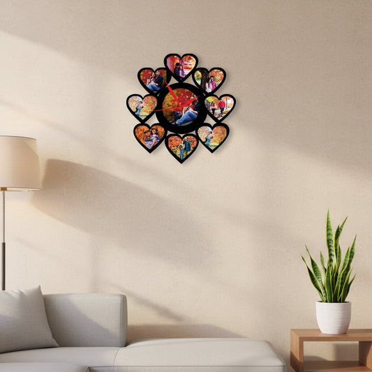 9 Pics With Clock - MDF Wall Collage Frame