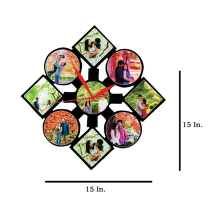 9 Pics With Clock - MDF Wall Collage Frame