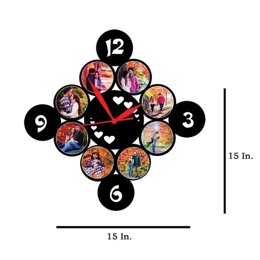 9 Pics With Clock - MDF Wall Collage Frame