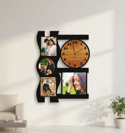 4 Pics With Clock - MDF Wall Collage Frame
