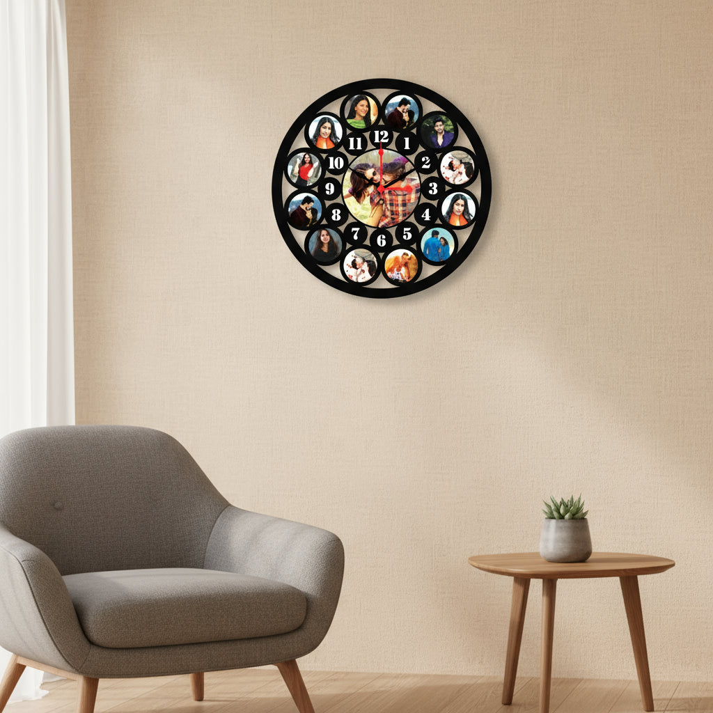 13 Pics With Clock - MDF Wall Collage Frame