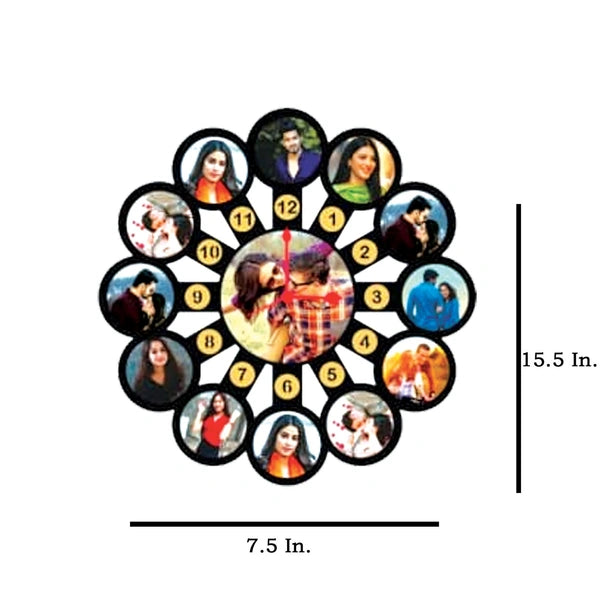 13 Pics With Clock - MDF Wall Collage Frame