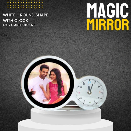 White Round with Clock Magic Mirror