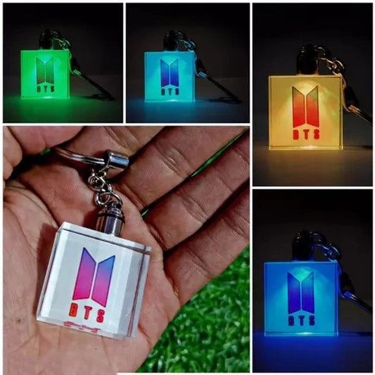 Printed LED Crystal Key Chain - Square Shape