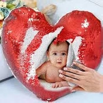 Sequin Magic Pillow - Red - Heart Shape