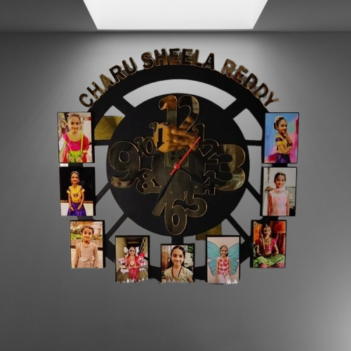MDF Wall Collage Frame - Custom Name with clock