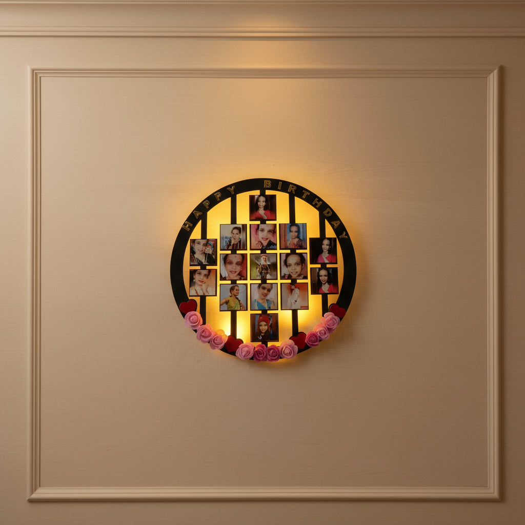 Happy Birthday - MDF Wall Collage Frame with LED