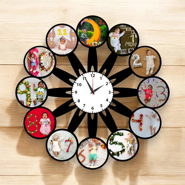 12 Pics Clock MDF Wall Collage Frame