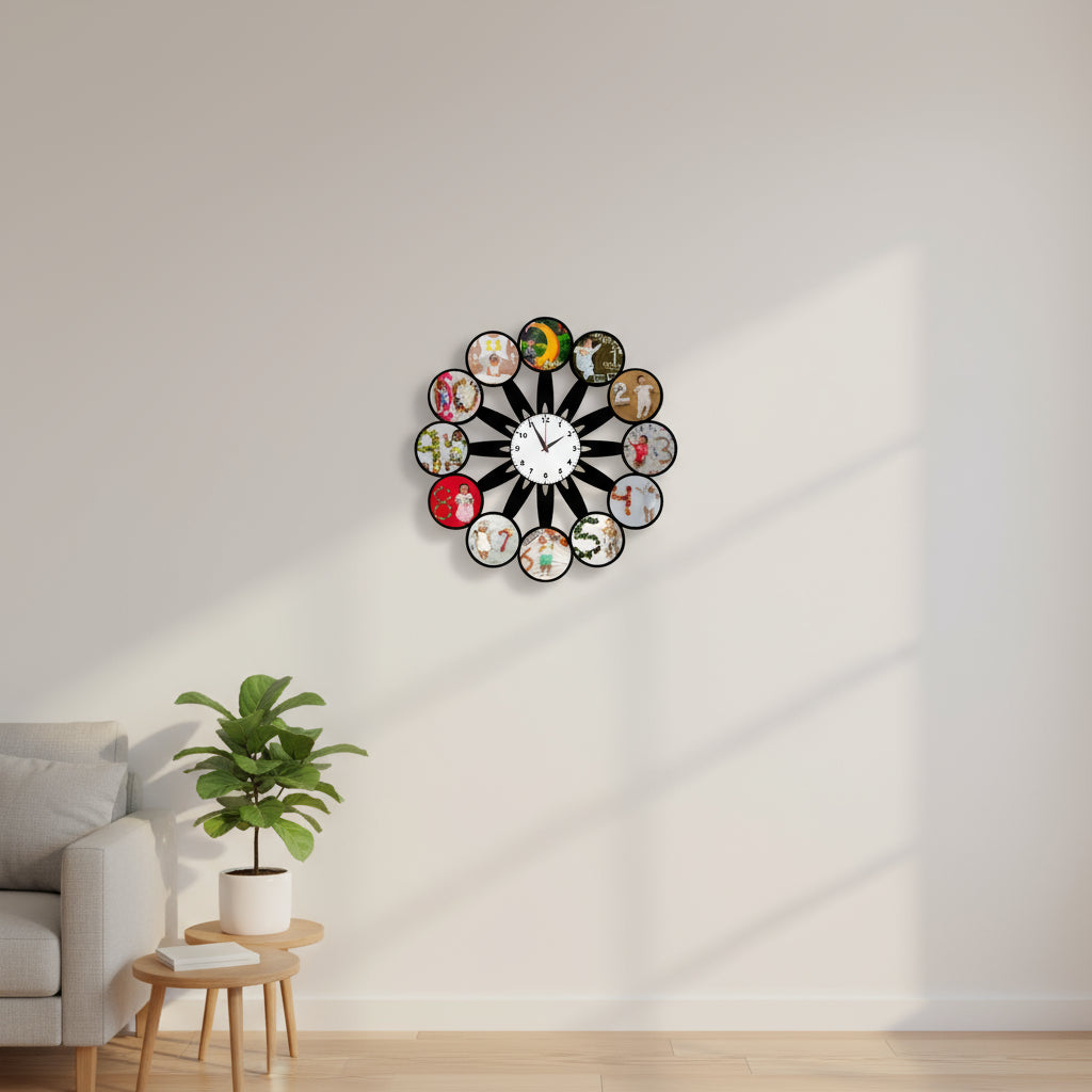 12 Pics Clock MDF Wall Collage Frame