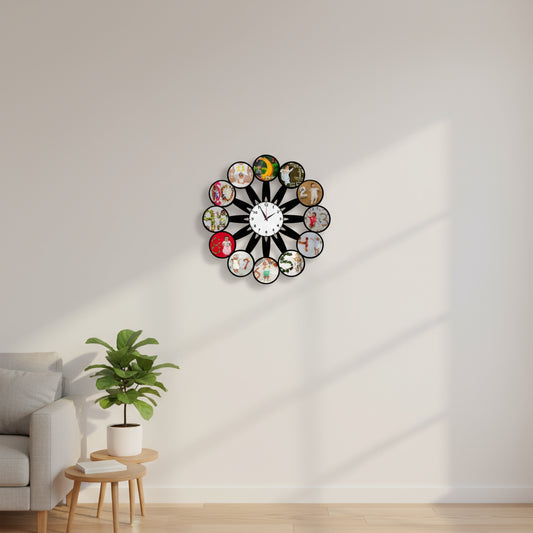 12 Pics Clock MDF Wall Collage Frame