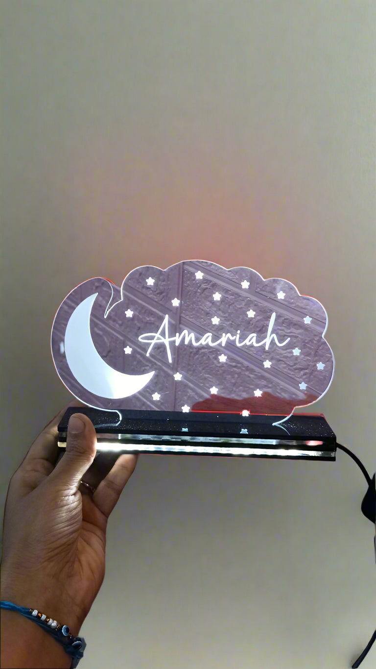 Name Engraved With Stars & Moon - 3f Illusion Acrylic Lamp