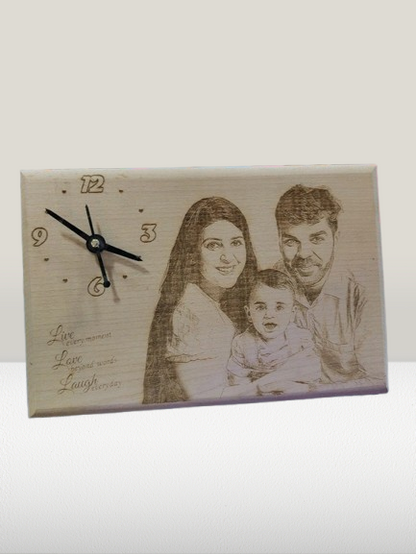 12x8" Inch - Engraved Wooden Plaque with Clock