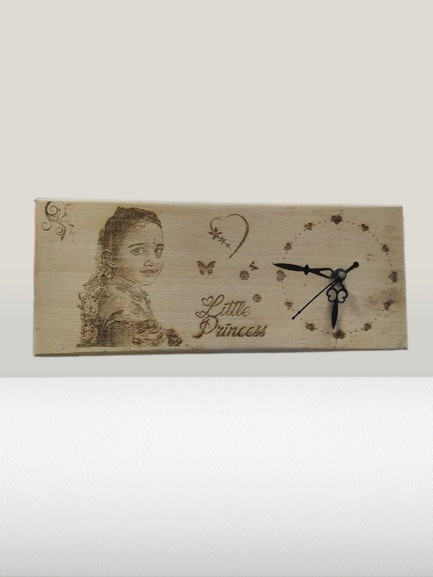 Wooden Engraved Photo Frame with Clock - 12x5" Inch