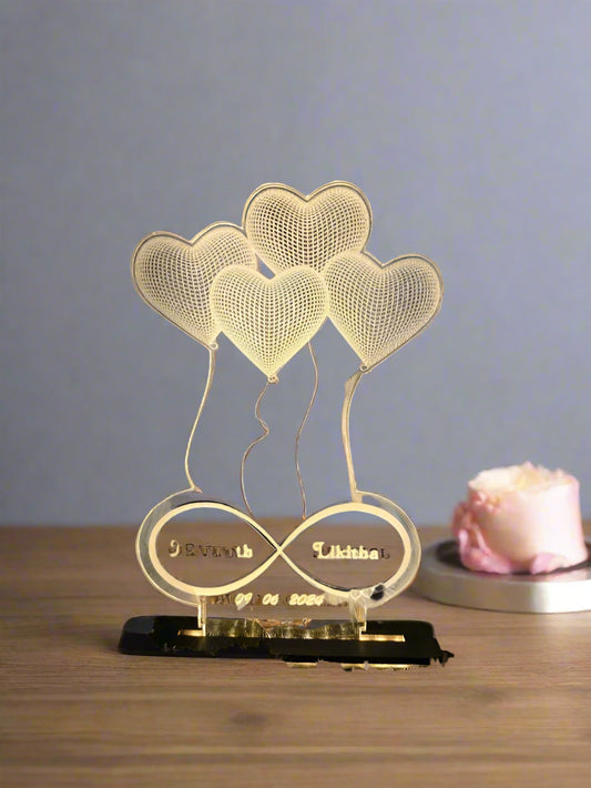 Heart Balloons Couple Text Acrylic - Single LED