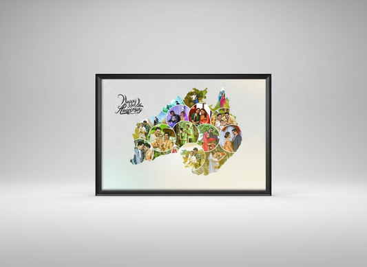 Heart-shaped collage of people with 'Happy Forever' text