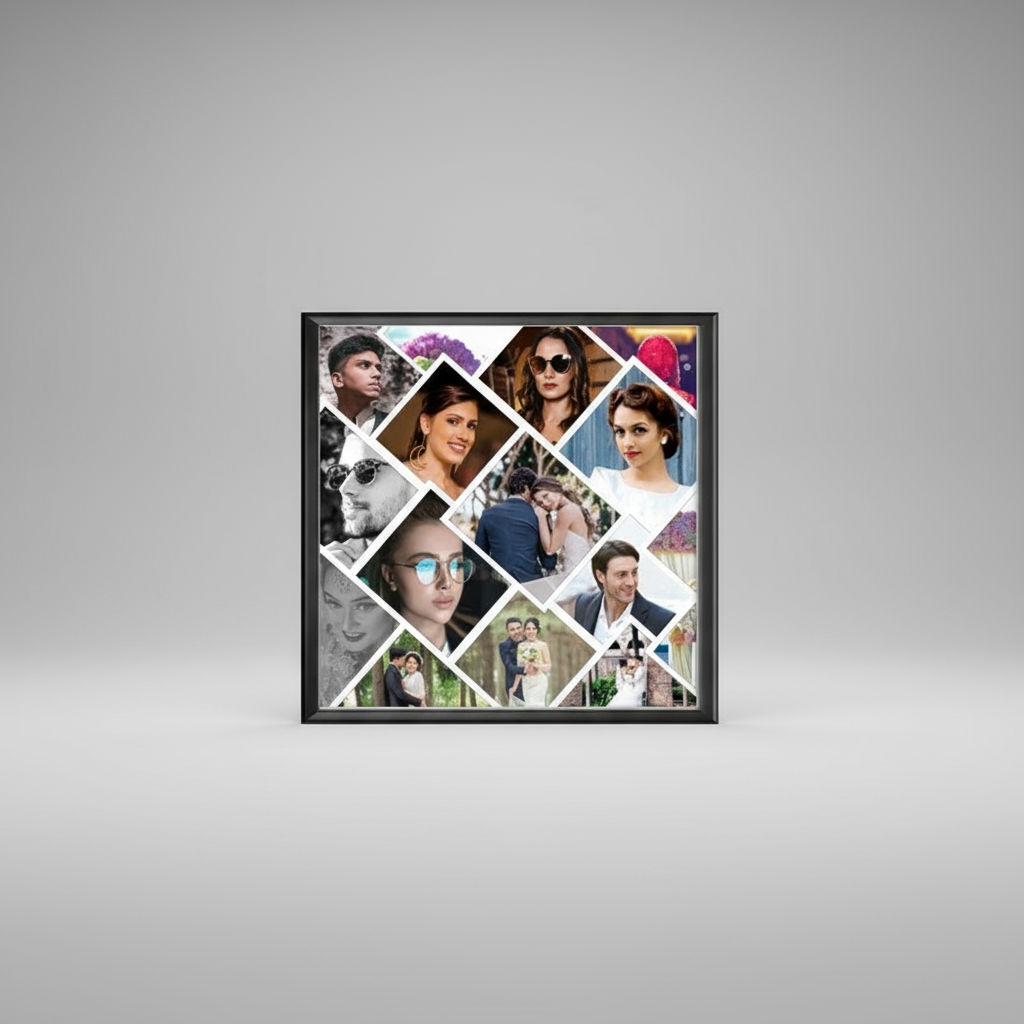 Collage of various photos in a black frame