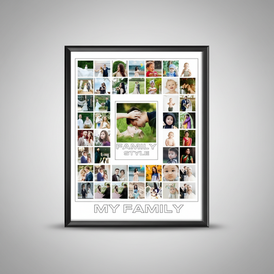 Collage of family photos in a framed arrangement with 'My Family' text.