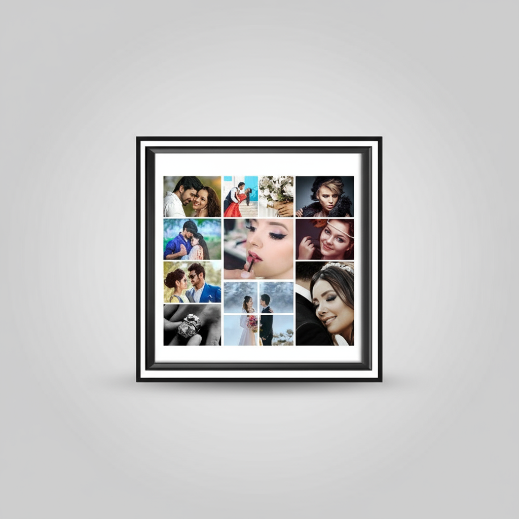 Framed collage of various photos including couples and individuals.
