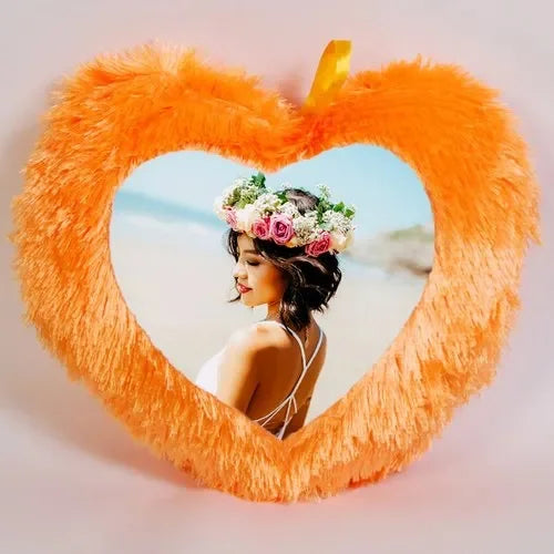 Fur Pillows - Heart Shape - Orange