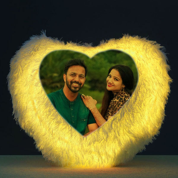 RGB LED Fur Pillow - Heart Shape