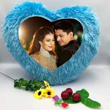 Fur Pillows - Heart Shape - Blue