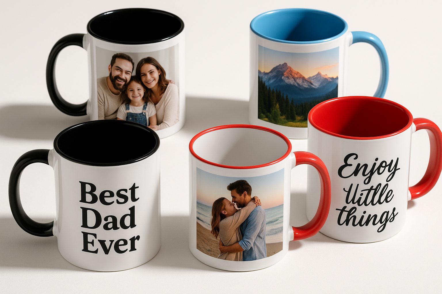 Photo printed on coffee mugs and text on coffee mugs