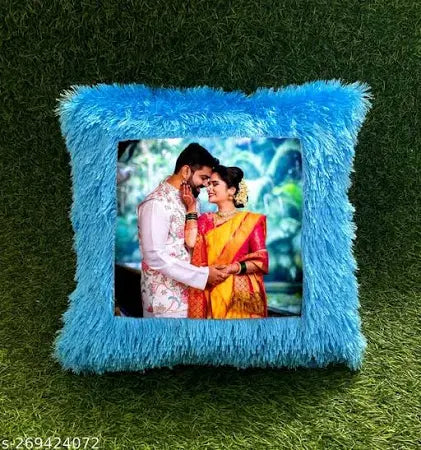 Fur Pillow - Square Shape - Blue